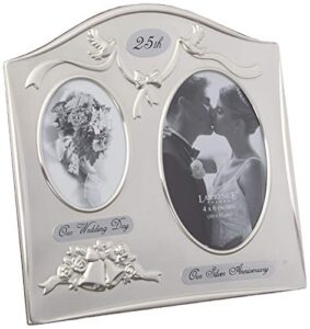 lawrence frames satin silver and brass plated 2 opening picture frame, 25th anniversary design, 4 by 6-inch