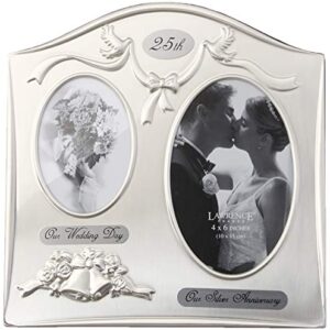 Lawrence Frames Satin Silver and Brass Plated 2 Opening Picture Frame, 25th Anniversary Design, 4 by 6-Inch