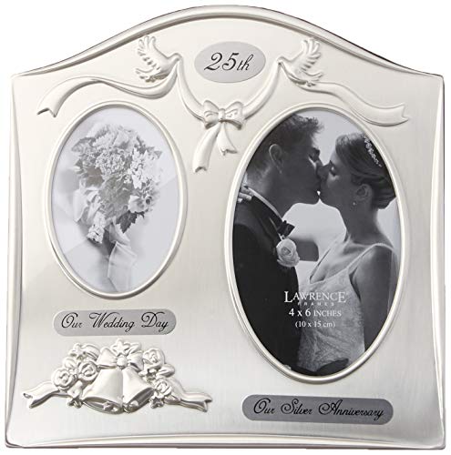 Lawrence Frames Satin Silver and Brass Plated 2 Opening Picture Frame, 25th Anniversary Design, 4 by 6-Inch