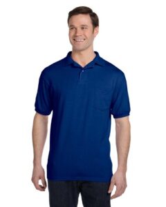 hanes men's cotton-blend ecosmart® jersey polo with pocket