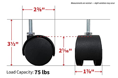 Shepherd Hardware 9733 2-Inch Office Chair Caster, Twin Wheel, 5/16-Inch Threaded Stem Diameter, 75-lb Load Capacity,Black