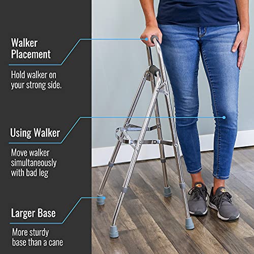 DMI Folding Hemi-Walker Provides Support, Aluminum, Silver, 30'- 35', FSA & HSA Eligible, Lightweight, Superior Support, Comfortable Hand Grips, Easy To Open And Close