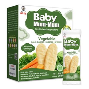 baby mum-mum rice rusks, vegetable, 24 pieces (pack of 6) gluten free, allergen free, non-gmo, rice teether cookie for teething infants