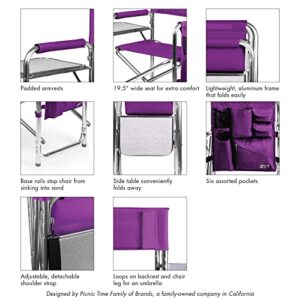 ONIVA - a Picnic Time brand - Sports Chair with Side Table, Beach Chair, Camp Chair for Adults, (Purple)