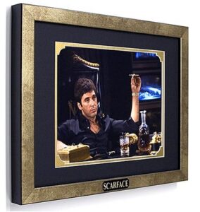 scarface - al pacino as tony montana with cigar. framed photo in the custom made modern scratched gold wood frame (15.5 x 12.5)