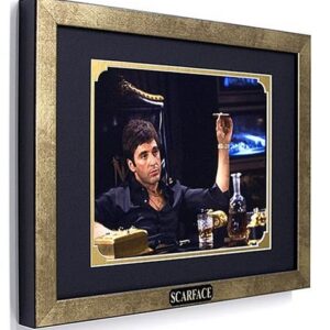 Scarface - Al Pacino as Tony Montana with Cigar. Framed Photo in the Custom Made Modern Scratched Gold Wood Frame (15.5 x 12.5)