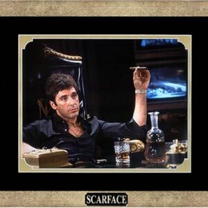 Scarface - Al Pacino as Tony Montana with Cigar. Framed Photo in the Custom Made Modern Scratched Gold Wood Frame (15.5 x 12.5)