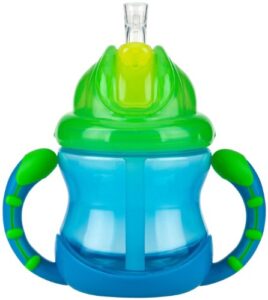 nuby two-handle flip n' sip straw cup, 8 ounce, colors may vary