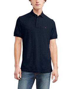 tommy hilfiger men's short sleeve polo shirt in classic fit, navy, large