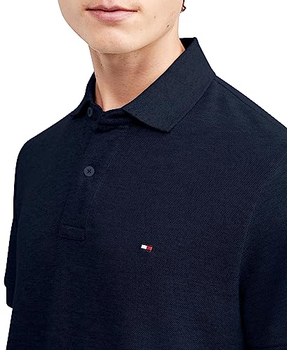 Tommy Hilfiger Men's Short Sleeve Polo Shirt in Classic Fit, Navy, Large