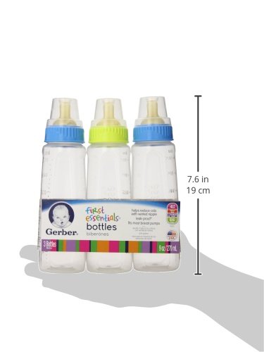 Gerber First Essential Clear View Plastic Nurser With Latex Nipple, BPA Free, Colors may vary, 3 Pack