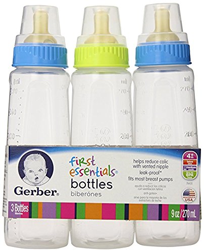 Gerber First Essential Clear View Plastic Nurser With Latex Nipple, BPA Free, Colors may vary, 3 Pack