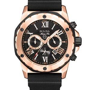 Bulova Men's Marine Star Series A Rose Gold Stainless Steel 6-Hand Chronograph Quartz Watch, Black Silicone Strap Style: 98B104