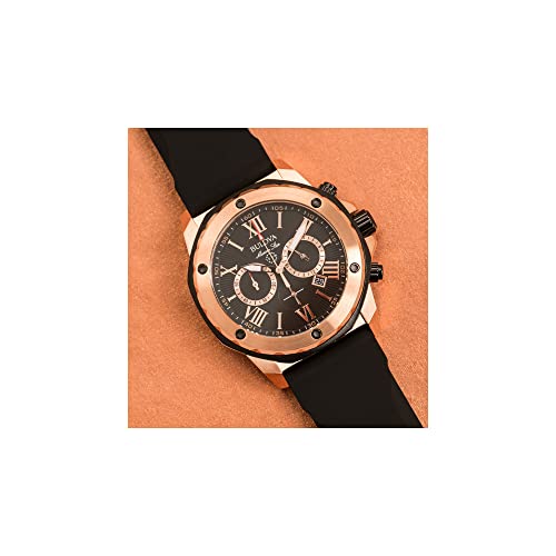 Bulova Men's Marine Star Series A Rose Gold Stainless Steel 6-Hand Chronograph Quartz Watch, Black Silicone Strap Style: 98B104