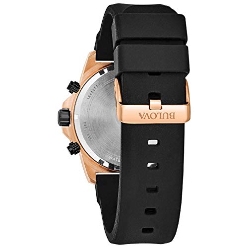 Bulova Men's Marine Star Series A Rose Gold Stainless Steel 6-Hand Chronograph Quartz Watch, Black Silicone Strap Style: 98B104