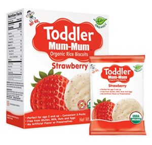 toddler mum-mum rice biscuits, organic strawberry, organic, gluten free, allergen free, non-gmo, 2.12 ounce,12 count, pack of 6