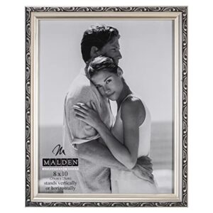 malden international designs fashion metals bezel wooden picture frame, 8x10, silver