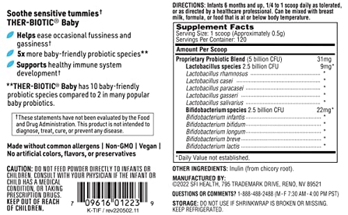 Klaire Labs Ther-Biotic Baby - Infant Probiotic Powder - Bifidobacterium Infantis & More - Gut & Immune Support Baby Probiotics - Hypoallergenic - Mix with Breast Milk or Food (120 Servings)