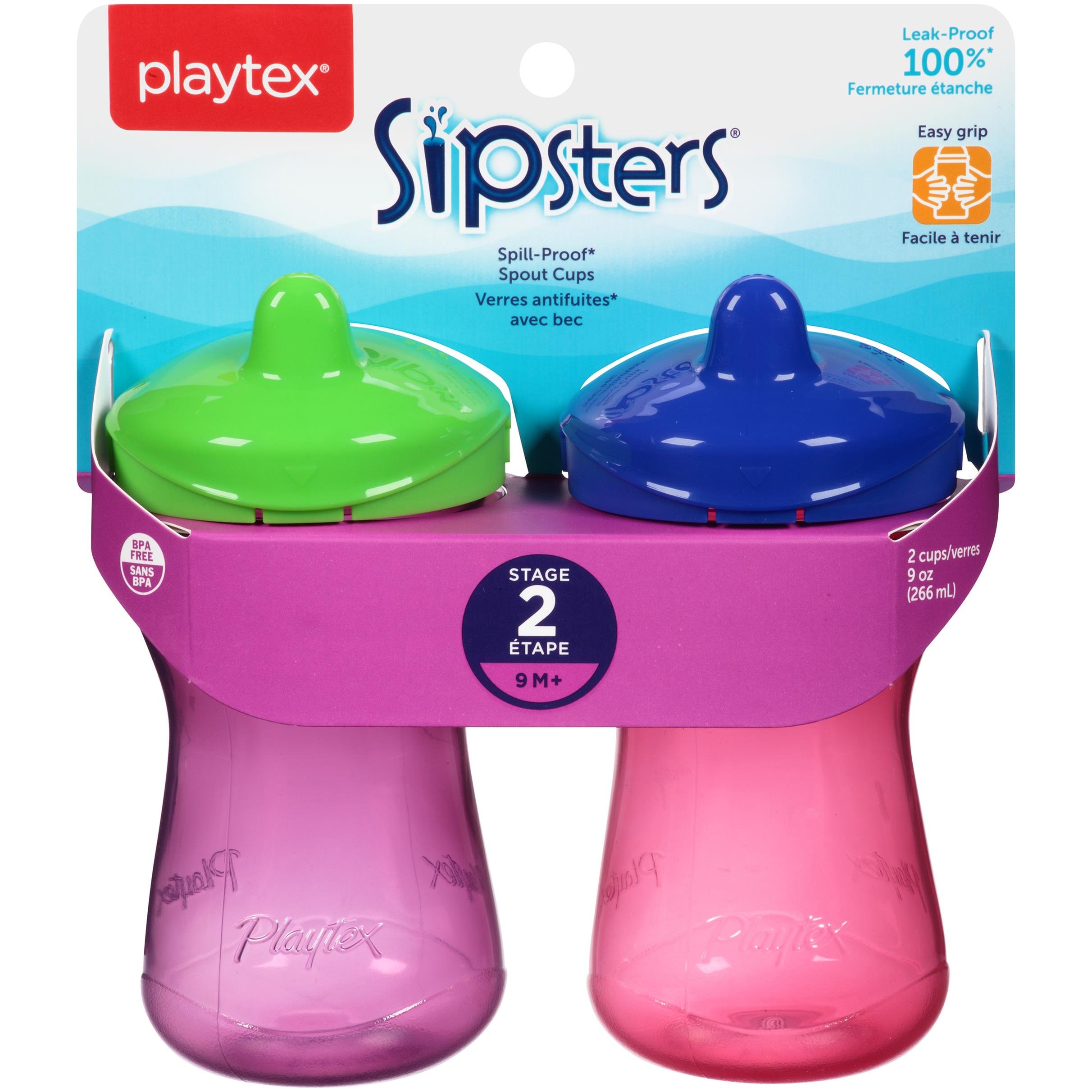 Playtex Sipsters Stage 2 Spill-Proof, Leak-Proof, Break-Proof Spout Sippy Cups - 9 Ounce - 2 Count (Color May Vary)