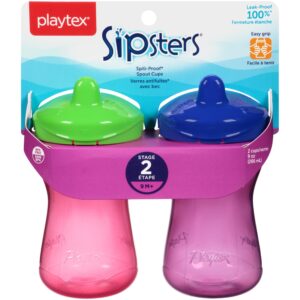 Playtex Sipsters Stage 2 Spill-Proof, Leak-Proof, Break-Proof Spout Sippy Cups - 9 Ounce - 2 Count (Color May Vary)