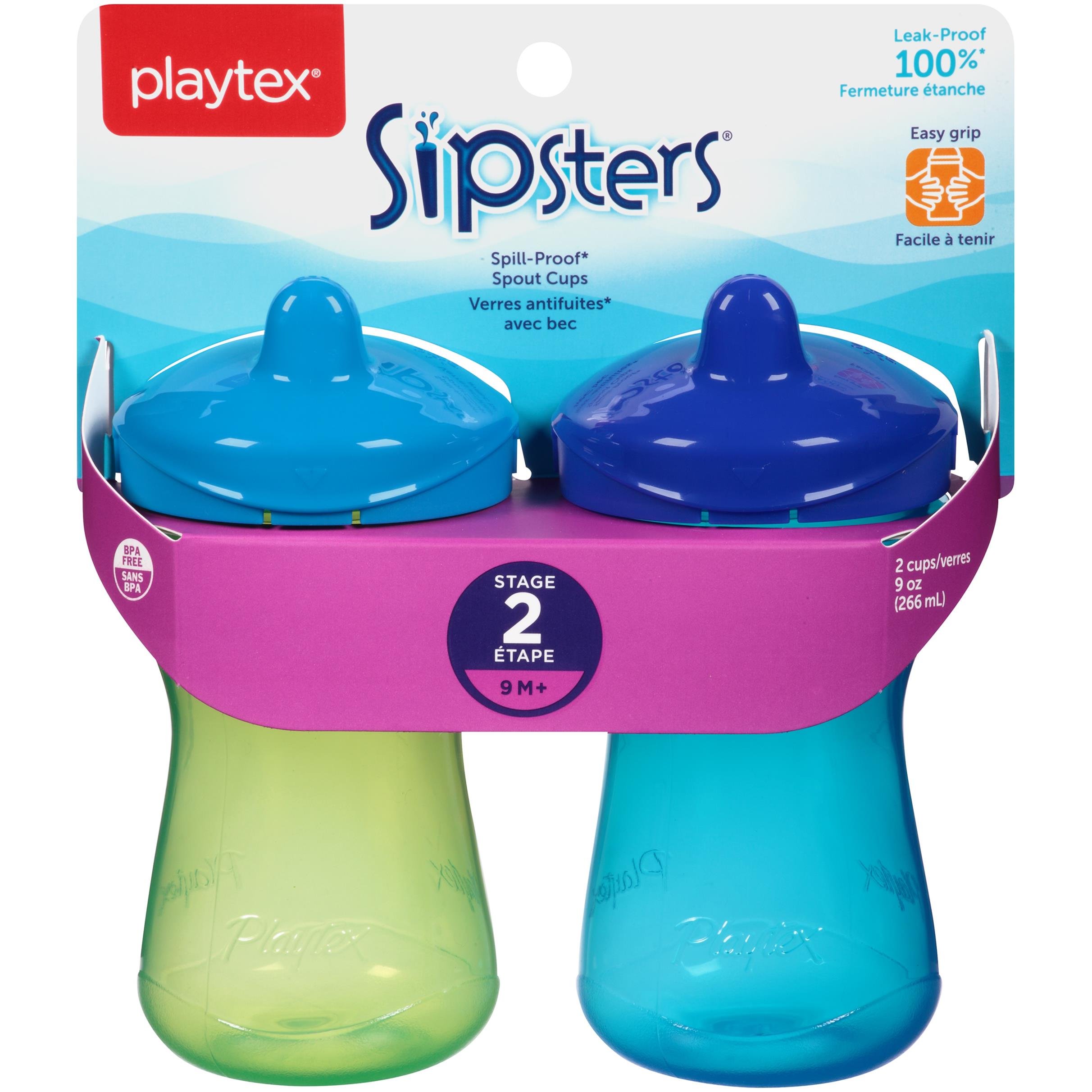 Playtex Sipsters Stage 2 Spill-Proof, Leak-Proof, Break-Proof Spout Sippy Cups - 9 Ounce - 2 Count (Color May Vary)