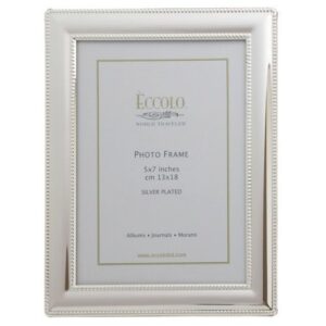 eccolo smooth beaded silver plated picture frame, holds a 5 x 7-inch photo