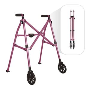 able life space saver walker, lightweight and foldable rolling walker for adults, seniors, and elderly, compact travel walker with 6-inch wheels and ski glides for mobility support, regal rose