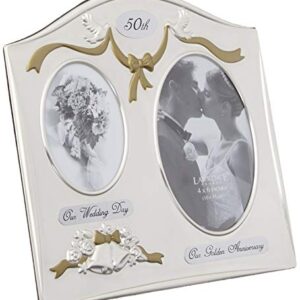 Lawrence Frames Satin Silver & Brass Plated 2 Opening Picture Frame - 50th Anniversary Design, 4x7