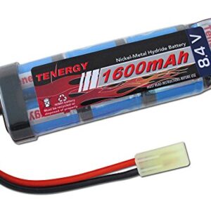 Tenergy Airsoft Battery 8.4V NiMH Flat Battery Pack w/Mini Tamiya Connector High Capacity 1600mAh Battery for Airsoft Guns MP5, Scar, M249, M240B, M60, G36, M14, RPK, PKM