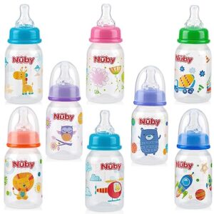 nuby printed non-drip bottle, 4 ounce, 1 pack of 1 bottle, colors may vary