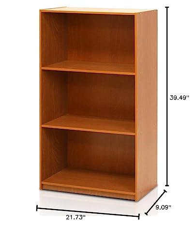 Furinno Basic 3-Tier Bookcase Storage Shelves, Light Cherry