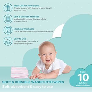 Spasilk Baby 10 Pack Soft Terry Bath Washcloth Wipes