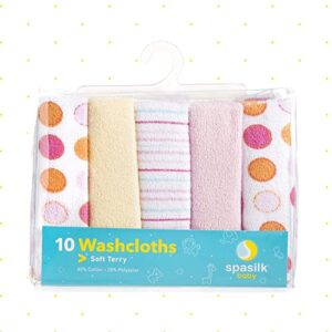 Spasilk Baby 10 Pack Soft Terry Bath Washcloth Wipes