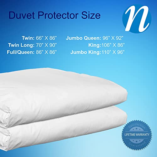 National Allergy Premium 100% Cotton Duvet Comforter Protector - Full/Queen Size - 86" x 86" - White - Breathable 300 Thread Count Hypoallergenic Cover - Zippered Encasement - Bedding Linen