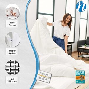 National Allergy Premium 100% Cotton Duvet Comforter Protector - Full/Queen Size - 86" x 86" - White - Breathable 300 Thread Count Hypoallergenic Cover - Zippered Encasement - Bedding Linen