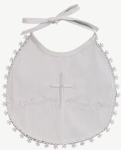 white embroidered cotton christening baptism bib