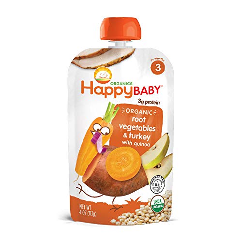 Happy Baby Organics Hearty Meals Stage 3 Baby Food, Root Vegetables & Turkey with Quinoa, 4 Ounce (Pack of 16)