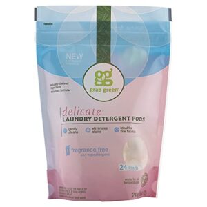 grab green natural delicate wash laundry detergent pods, fragrance free, unscented/free & clear, 24 loads