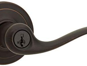 Kwikset Tustin Entry Door Lock Lever, Secure Keyed Exterior Entrance, With Reversible Handle, SmartKey Re-Key Security Technology and Microban Protection in Venetian Bronze