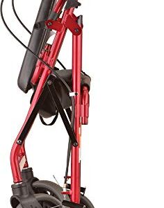 NOVA Zoom Rollator Walker with 22” Seat Height, Rolling Walker with Locking Hand Brakes, Padded Seat and 8” Wheels, Color Red