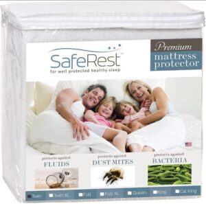 saferest mattress protector - twin size cotton terry waterproof mattress protector, breathable fitted mattress cover with stretchable pockets