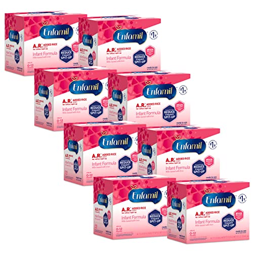 Enfamil A.R. 48 bottles (2 fl oz each), Ready to Feed Baby Formula Bottles, reduces spit up in 1 week, Omega 3 DHA & Iron, thickened with rice starch