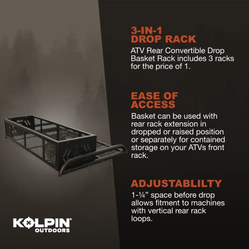 Kolpin 53350 ATV Rear Drop Rack Basket Convertible 3-in-1, Black, 43" l x 31" w x 10" h