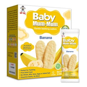 baby mum-mum rice rusks, banana, gluten free, allergen free, non-gmo, rice teether cookie for teething infants, 1.76 ounce, pack of 6