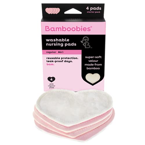 Bamboobies Nursing Pads for Breastfeeding Reusable Washable Breast Pads Super Soft Rayon Made From Bamboo Milk Proof Liner Perfect Baby Shower Gifts, Pale Pink