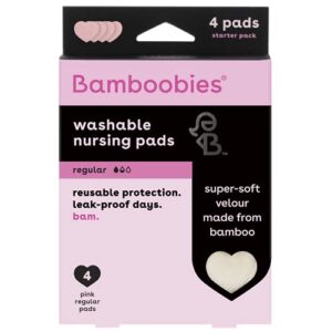 Bamboobies Nursing Pads for Breastfeeding Reusable Washable Breast Pads Super Soft Rayon Made From Bamboo Milk Proof Liner Perfect Baby Shower Gifts, Pale Pink