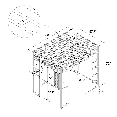 DHP Adobe Loft Bed, Silver, Full