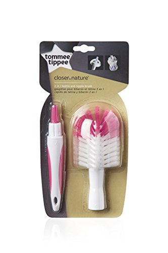 Tommee Tippee 2 in 1 Baby Bottle & Nipple Cleaning Brush, 1 Count (Colors Will Vary)