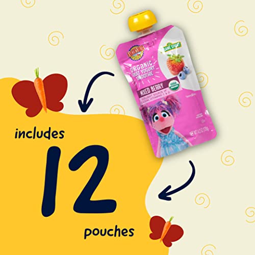 Earth's Best Organic Kids Snacks, Sesame Street Toddler Snacks, Organic Fruit Yogurt Smoothie for Toddlers 2 Years and Older, Mixed Berry, 4.2 oz Resealable Pouch (Pack of 12)