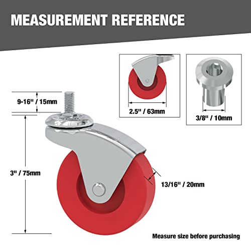 BIG RED 2 Pack 2.5" Swivel Caster Wheel for Creeper Service Utility Cart Stool Post Mount, TR6551